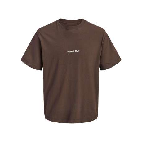 T-shirt en coton marron uni avec une coupe droite et un col rond