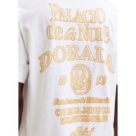 T-shirt en coton blanc à imprimé avec une coupe droite et un col rond - Image 5