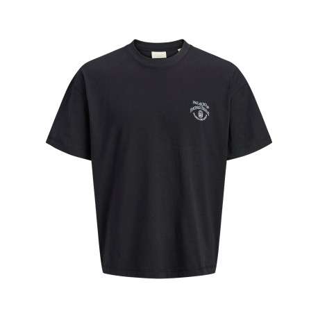 T-shirt en coton noir à imprimé avec une coupe droite et un col rond