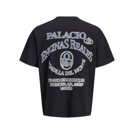T-shirt en coton noir à imprimé avec une coupe droite et un col rond - Image 2