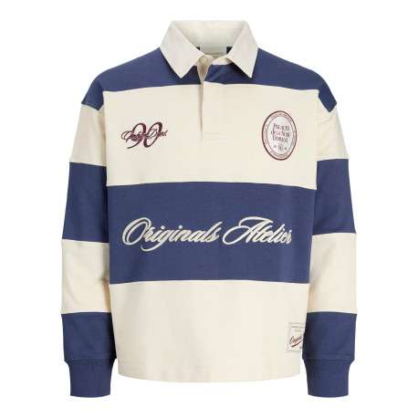 Sweat en coton bleu à rayures avec une coupe droite et un col à revers