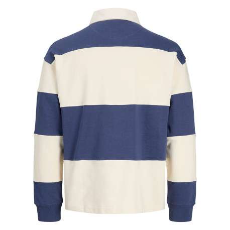 Sweat en coton bleu à rayures avec une coupe droite et un col à revers - Image 2