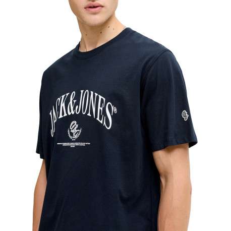 T-shirt en coton marine à imprimé avec une coupe droite et un col rond - Image 4