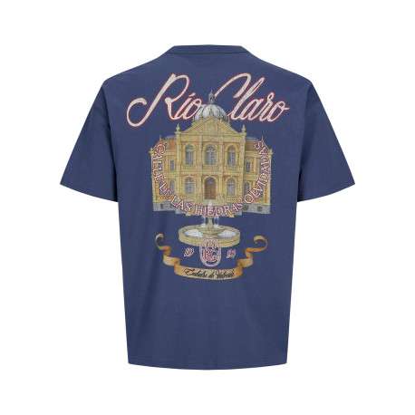 T-shirt en coton bleu à imprimé avec une coupe droite et un col rond - Image 2