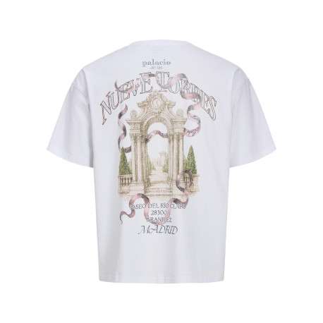 T-shirt en coton blanc à imprimé avec une coupe droite et un col rond - Image 2