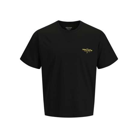 T-shirt noir à imprimé avec une coupe droite et un col rond