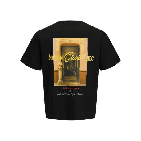 T-shirt noir à imprimé avec une coupe droite et un col rond - Image 2