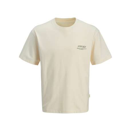 T-shirt écru à imprimé avec une coupe droite et un col rond