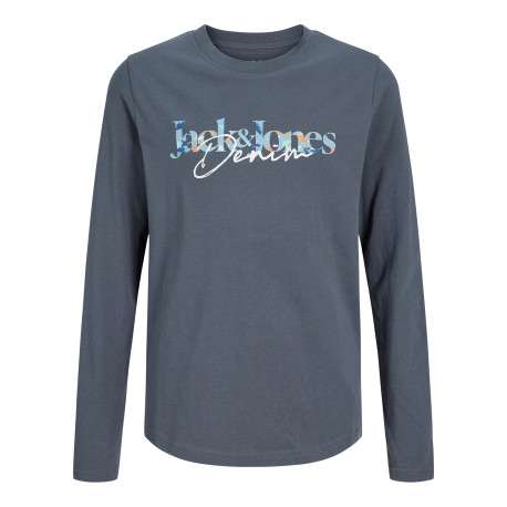T-shirt en coton gris à imprimé avec des coupe droite et un col rond