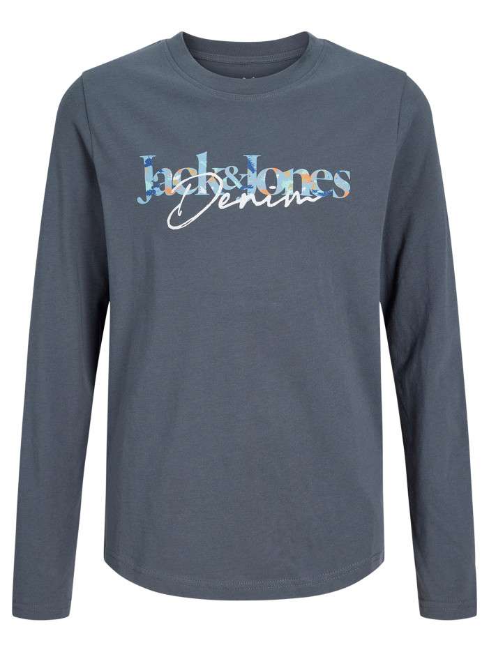 T-shirt en coton gris à imprimé avec des coupe droite et un col rond