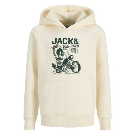 Sweat écru à imprimé avec une coupe droite et un col à capuche