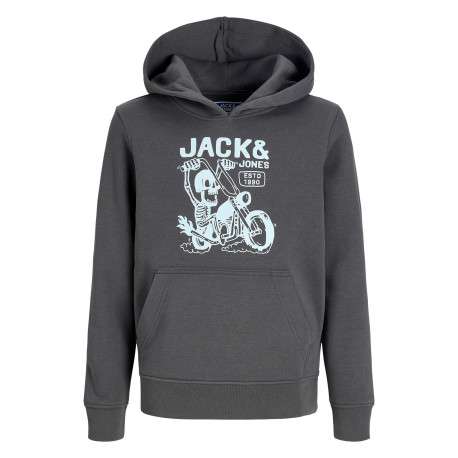 Sweat anthracite à imprimé avec une coupe droite et un col à capuche