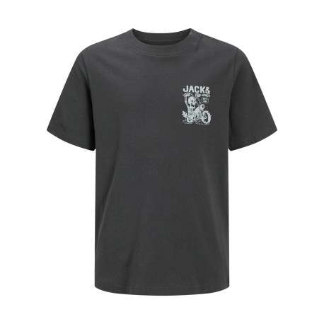 T-shirt en coton anthracite à imprimé avec une coupe droite et un col rond