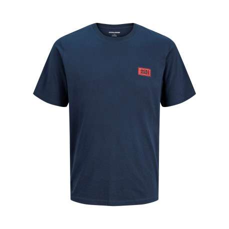 T-shirt en coton marine uni avec une coupe droite et un col rond