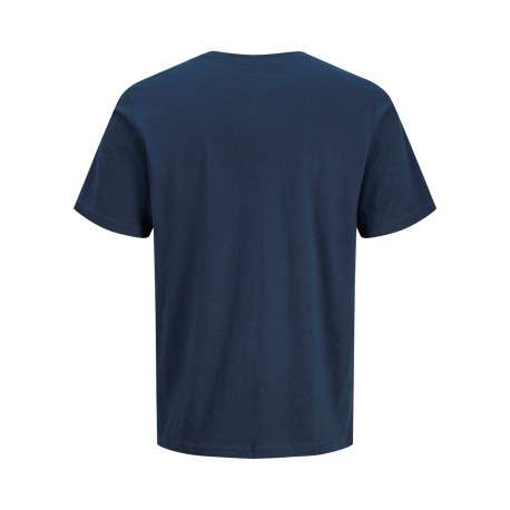 T-shirt en coton marine uni avec une coupe droite et un col rond - Image 2