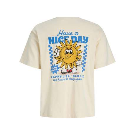 T-shirt en coton biologique écru à imprimé avec une coupe droite et un col rond - Image 2