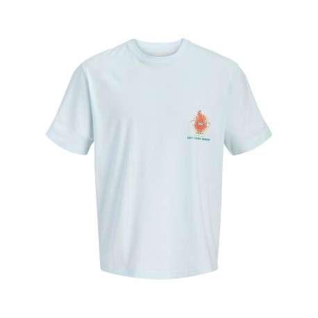 T-shirt en coton biologique ciel à imprimé avec une coupe droite et un col rond