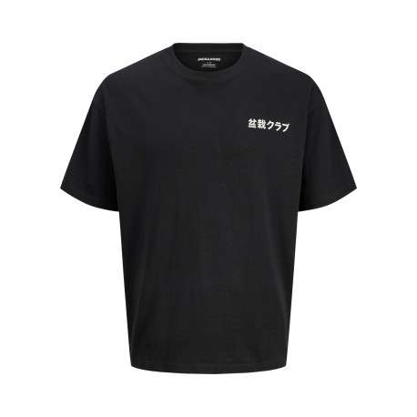 T-shirt en coton noir à imprimé avec une coupe droite et un col rond