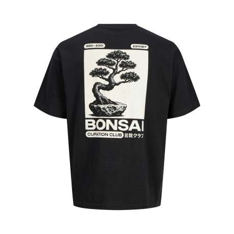 T-shirt en coton noir à imprimé avec une coupe droite et un col rond - Image 2