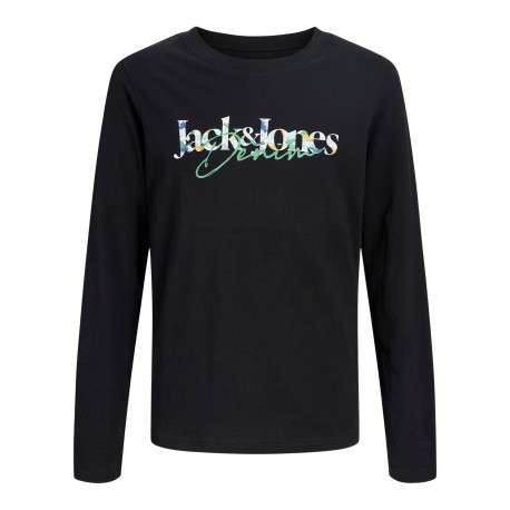 T-shirt en coton noir à imprimé avec un coupe droite et un col rond