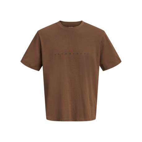 T-shirt en coton chocolat uni avec une coupe droite et un col rond
