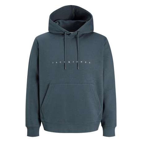 Sweat en coton mélangé bleu uni avec une coupe droite et une capuche