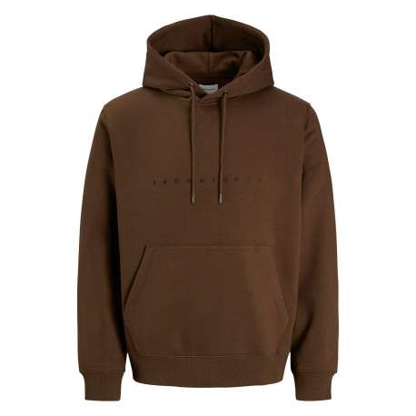 Sweat en coton mélangé chocolat uni avec une coupe droite et une capuche
