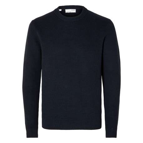 Pull en coton biologique marine à coupe droite pourvu d'un col rond