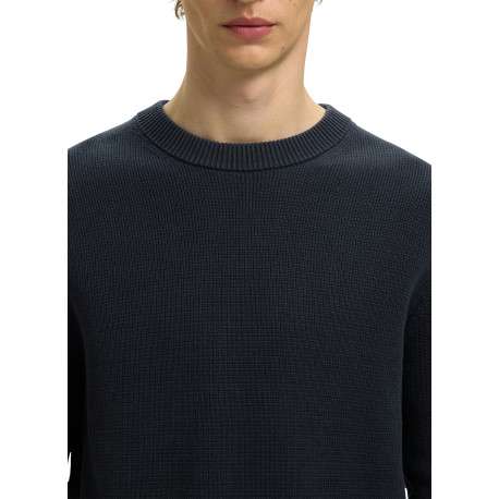 Pull en coton biologique marine à coupe droite pourvu d'un col rond - Image 4