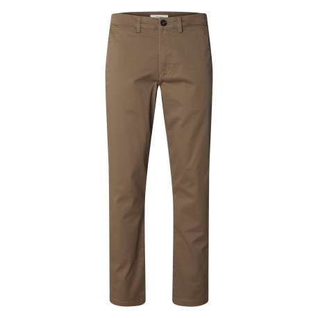 Pantalon chino en coton biologique brun à coupe slim pourvu de passants