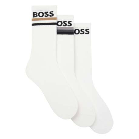 Chaussettes hautes blanches unies avec le logo de la marque brodé