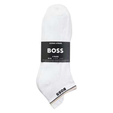 Chaussettes basses en coton mélangé blanches unies avec logo brodé - Image 2