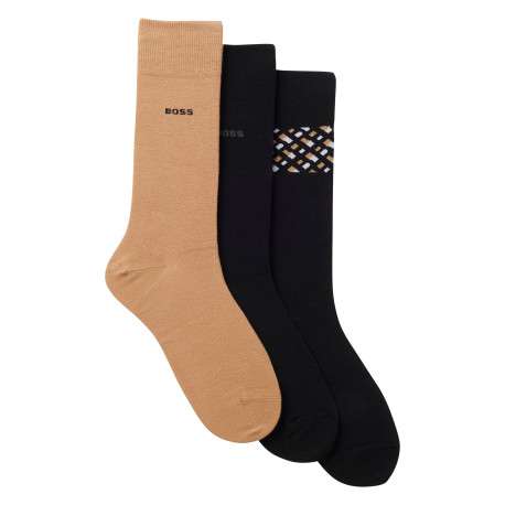 Chaussettes hautes en coton mélangé noires unies avec logo brodé