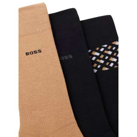Chaussettes hautes en coton mélangé noires unies avec logo brodé - Image 3