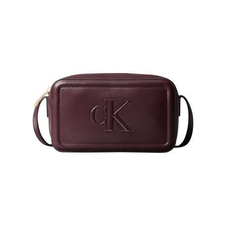 Sac à bandoulière bordeaux uni avec un logo en relief à l'avant