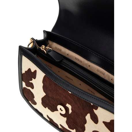 Sac porté mains en cuir noir à motif animalier avec rabat à pression - Image 3