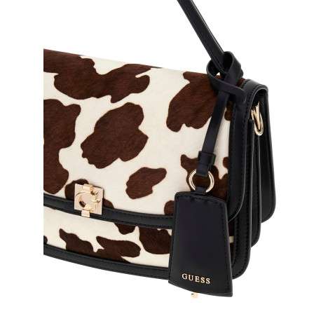 Sac porté mains en cuir noir à motif animalier avec rabat à pression - Image 4