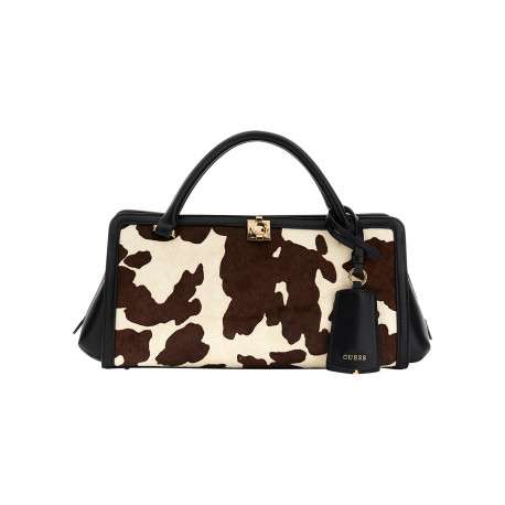 Sac en cuir noir à motif animalier avec zip et boutons à pression