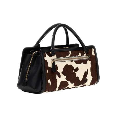 Sac en cuir noir à motif animalier avec zip et boutons à pression - Image 2