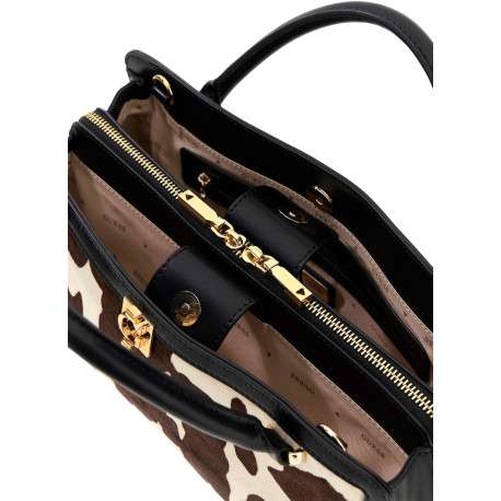 Sac en cuir noir à motif animalier avec zip et boutons à pression - Image 3