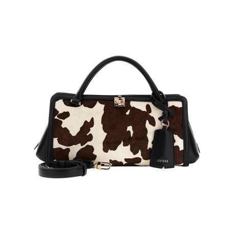 Sac en cuir noir à motif animalier avec zip et boutons à pression - Image 4