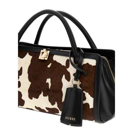 Sac en cuir noir à motif animalier avec zip et boutons à pression - Image 5