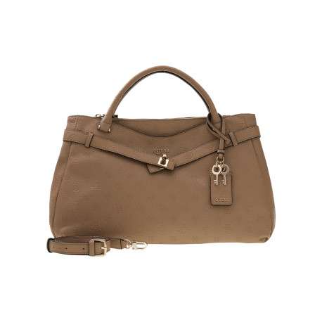 Sac porté mains beige à imprimé monogramme muni d'un zip et de boutons pressions - Image 3