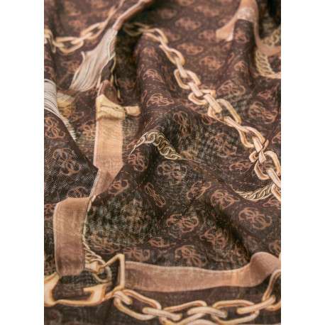 Foulard chocolat en forme carrée avec des imprimés chaînes et monogrammes - Image 2