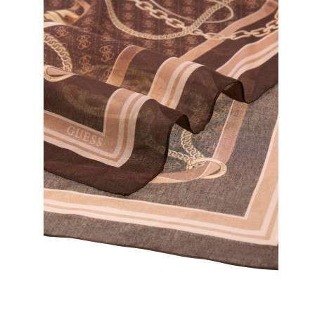 Foulard chocolat en forme carrée avec des imprimés chaînes et monogrammes - Image 3