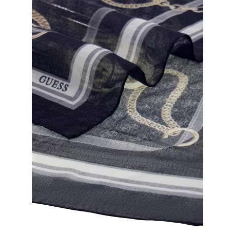 Foulard noir en forme carrée avec des imprimés chaînes et monogrammes - Image 3