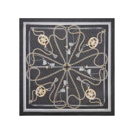 Foulard noir en forme carrée avec des imprimés chaînes et monogrammes - Image 4