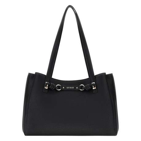 Sac shopping noir uni avec un zip et des boutons à pression