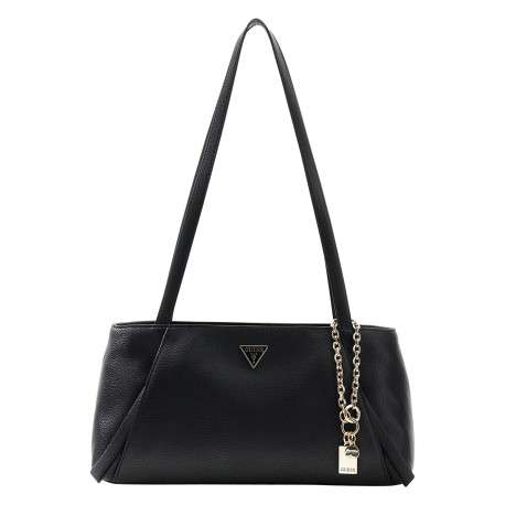 Sac à main porté épaule noir uni avec une fermeture à zip et muni de 2 anses