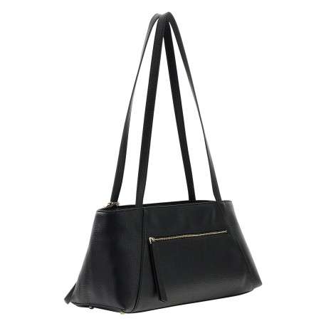 Sac à main porté épaule noir uni avec une fermeture à zip et muni de 2 anses - Image 2